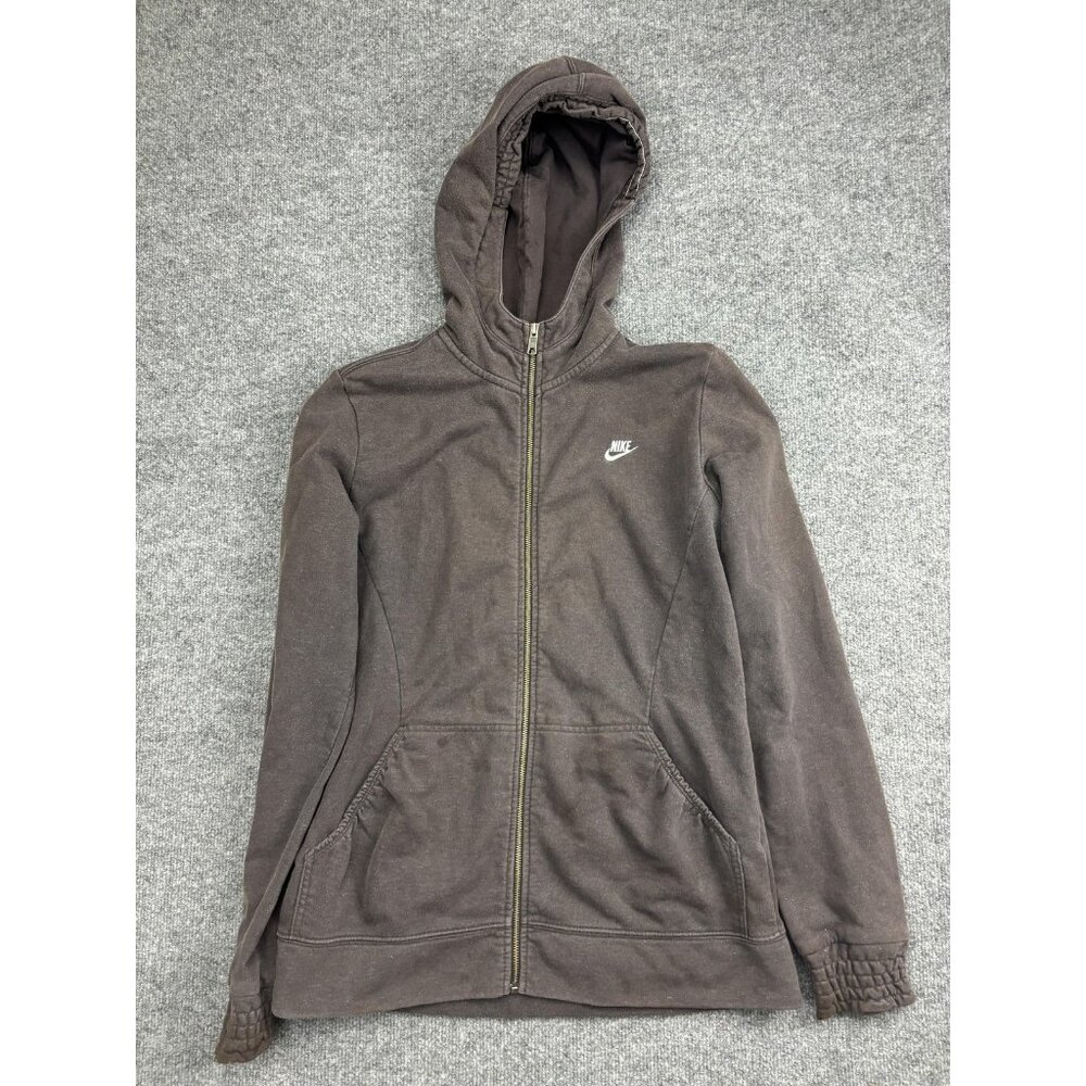 Nike Hoodie Sweatshirt Womens XL 16-18‎ Brown Full Zip Fleece Swoosh Pockets